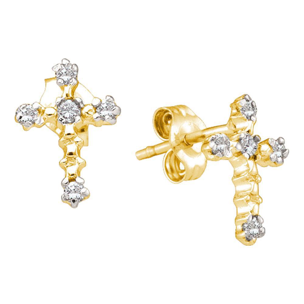 GND Diamond Cluster Earring 14kt Yellow Gold Womens Round Diamond Cross Earrings 1/20 Cttw