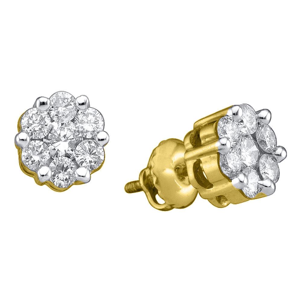GND Diamond Cluster Earring 14kt Yellow Gold Womens Round Diamond Flower Cluster Earrings 1/2 Cttw
