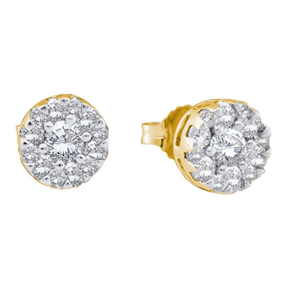 GND Diamond Cluster Earring 14kt Yellow Gold Womens Round Diamond Flower Cluster Stud Earrings 1/2 Cttw