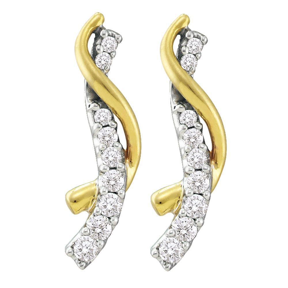 GND Diamond Cluster Earring 14kt Yellow Gold Womens Round Diamond Journey Earrings 1/2 Cttw