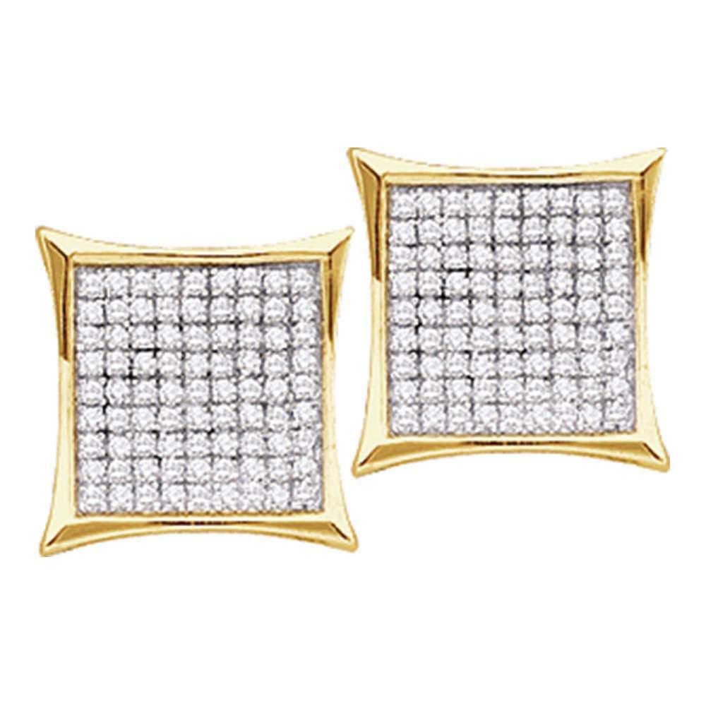 GND Diamond Cluster Earring 14kt Yellow Gold Womens Round Diamond Square Cluster Earrings 1/6 Cttw