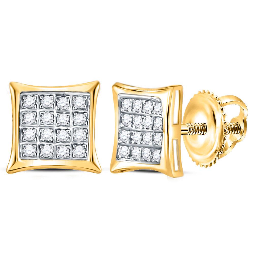 GND Diamond Cluster Earring 14kt Yellow Gold Womens Round Diamond Square Kite Cluster Stud Earrings 1/10 Cttw