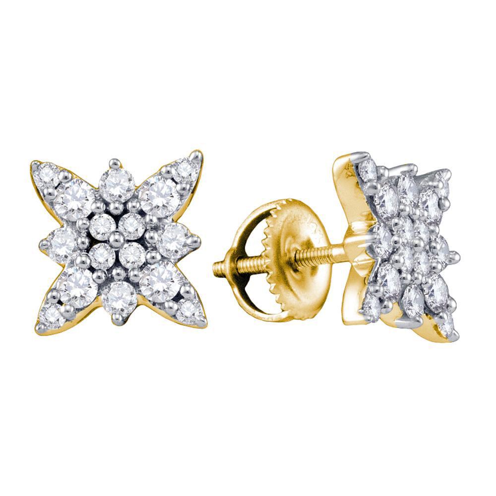 GND Diamond Cluster Earring 14kt Yellow Gold Womens Round Diamond Starburst Cluster Earrings 5/8 Cttw