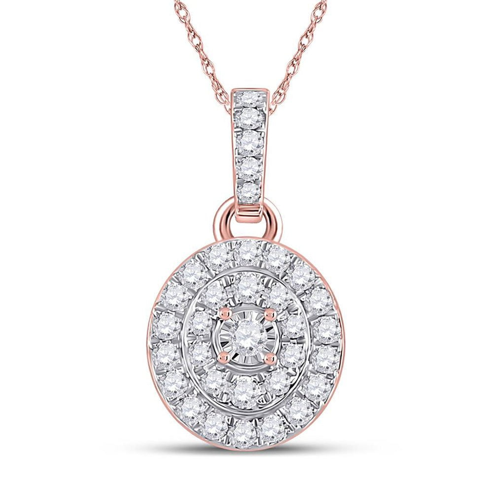 GND Diamond Cluster Pendant 10kt Rose Gold Womens Round Diamond Oval Pendant 1/3 Cttw