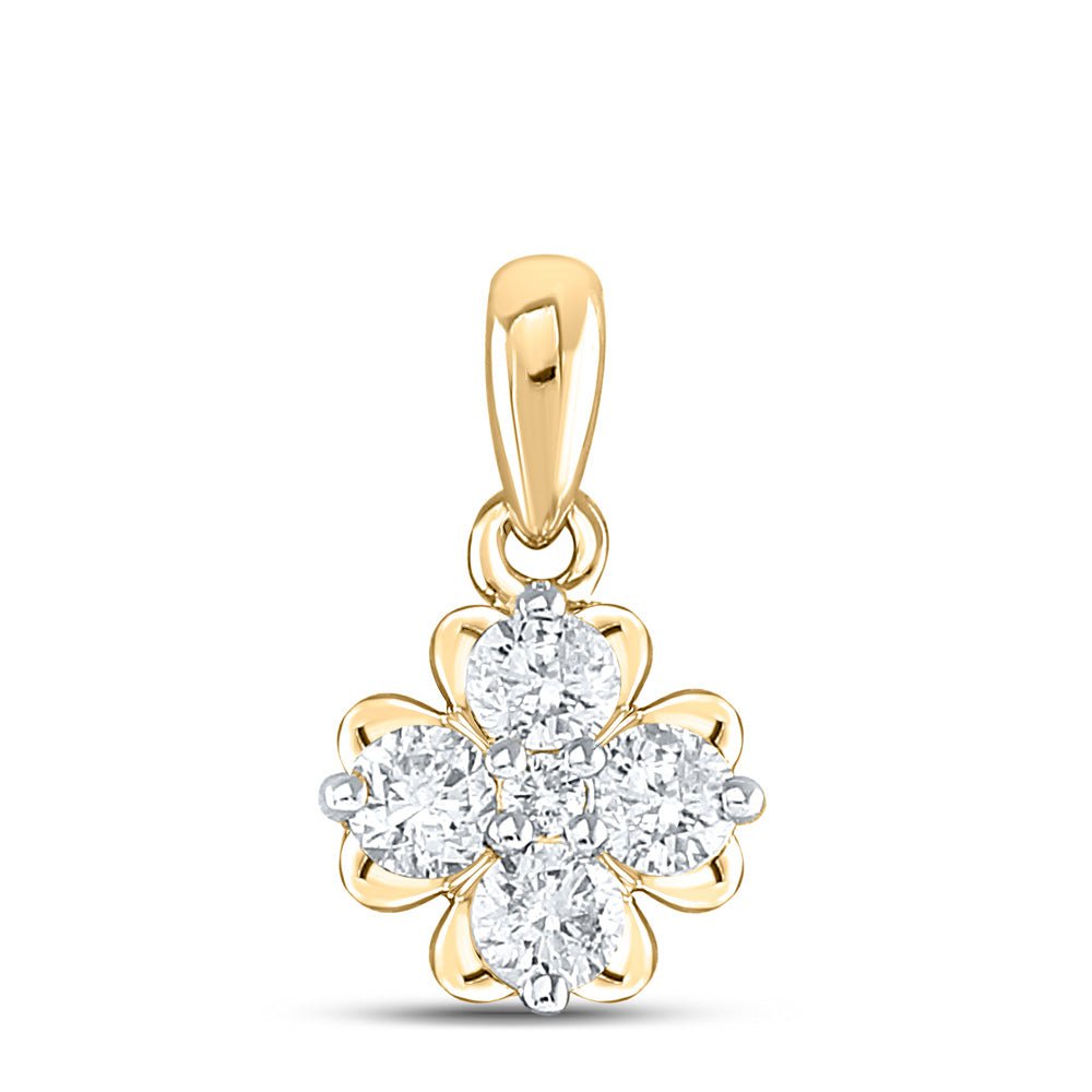GND Diamond Cluster Pendant 10kt Yellow Gold Womens Round Diamond Cluster Pendant 1/3 Cttw