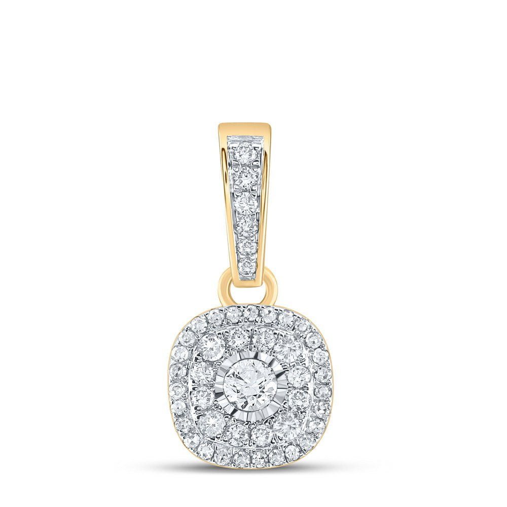 GND Diamond Cluster Pendant 10kt Yellow Gold Womens Round Diamond Cluster Pendant 1/4 Cttw