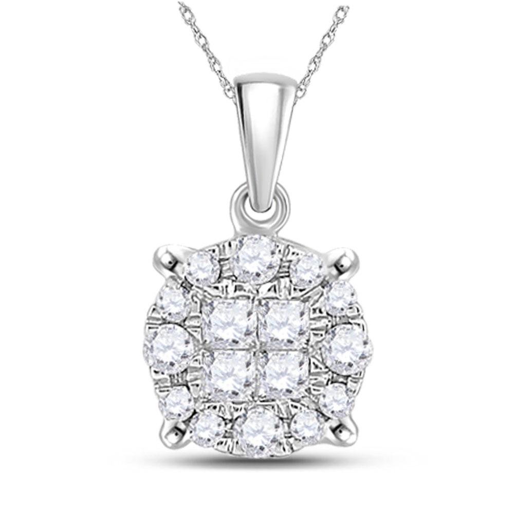 GND Diamond Cluster Pendant 14kt White Gold Womens Princess Diamond Fashion Cluster Pendant 1/6 Cttw
