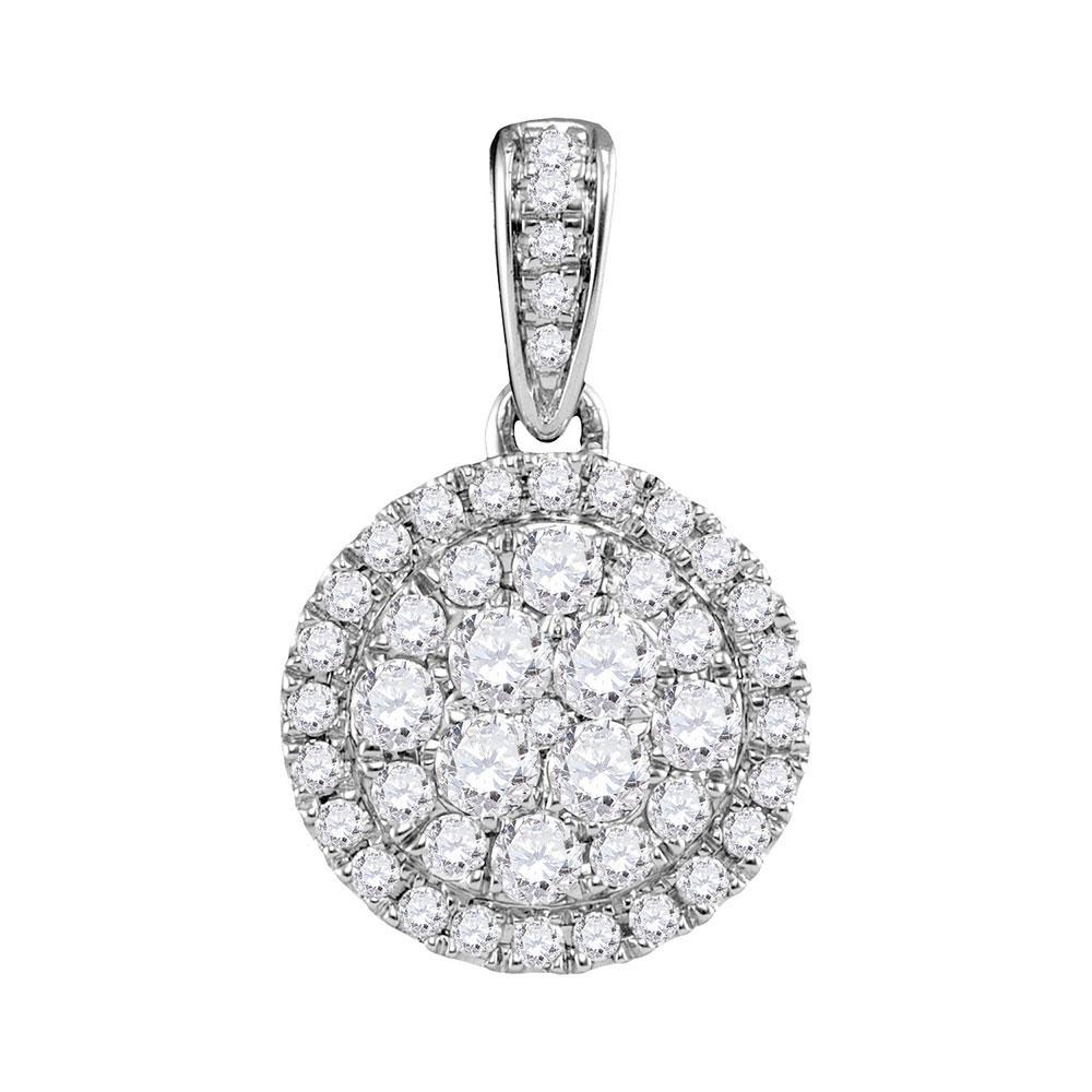 GND Diamond Cluster Pendant 14kt White Gold Womens Round Diamond Concentric Circle Frame Cluster Pendant 1/2 Cttw