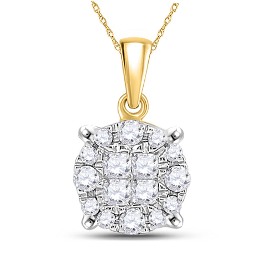 GND Diamond Cluster Pendant 14kt Yellow Gold Womens Princess Diamond Cluster Pendant 1/6 Cttw