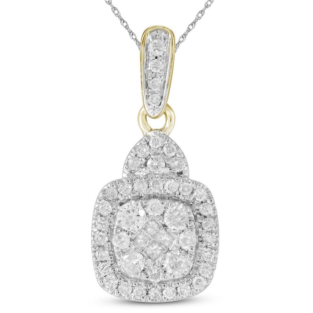 GND Diamond Cluster Pendant 14kt Yellow Gold Womens Princess Round Diamond Square Cluster Pendant 3/8 Cttw