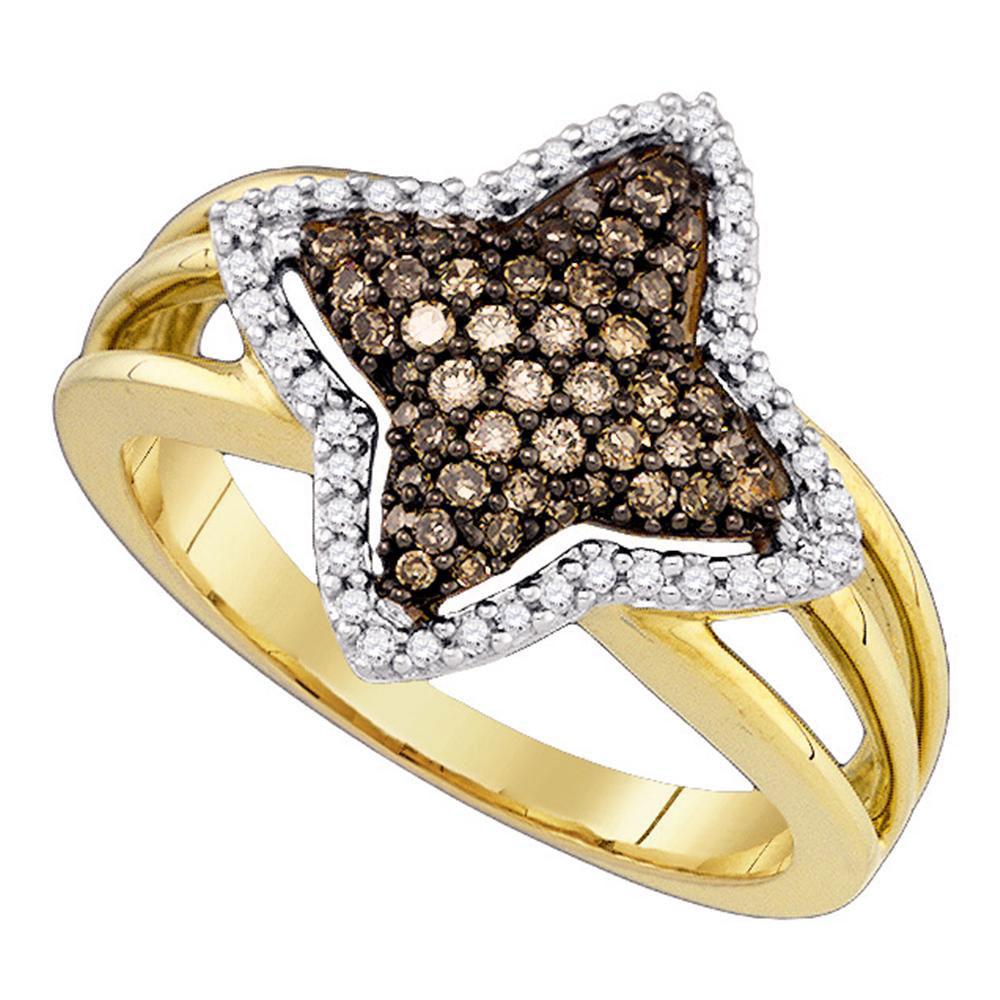 GND Diamond Cluster Ring 10k Yellow Gold Brown Diamond Womens Star-shape Fancy Cluster Ring 3/8 Cttw