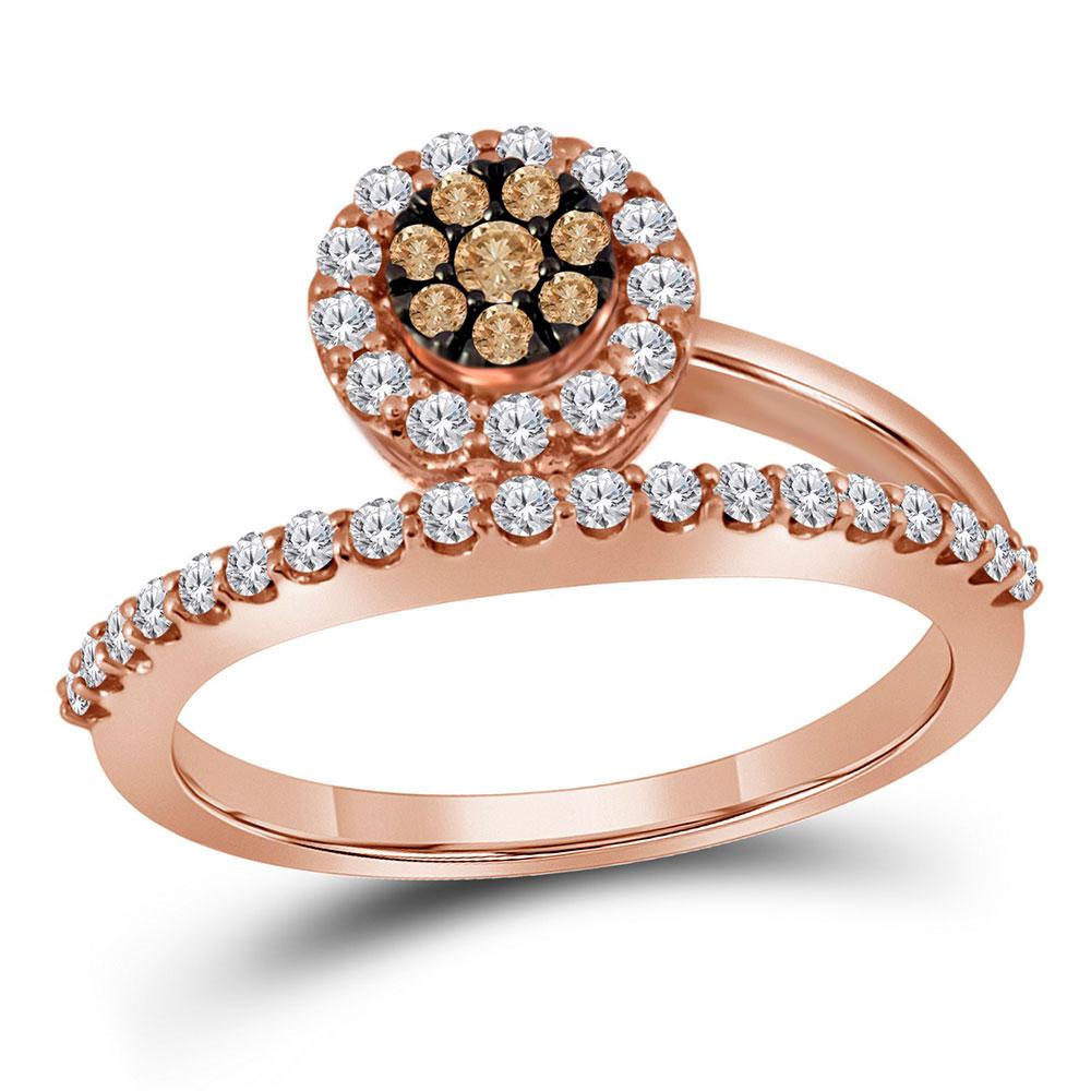 GND Diamond Cluster Ring 10kt Rose Gold Womens Round Brown Diamond Cluster Ring 1/2 Cttw