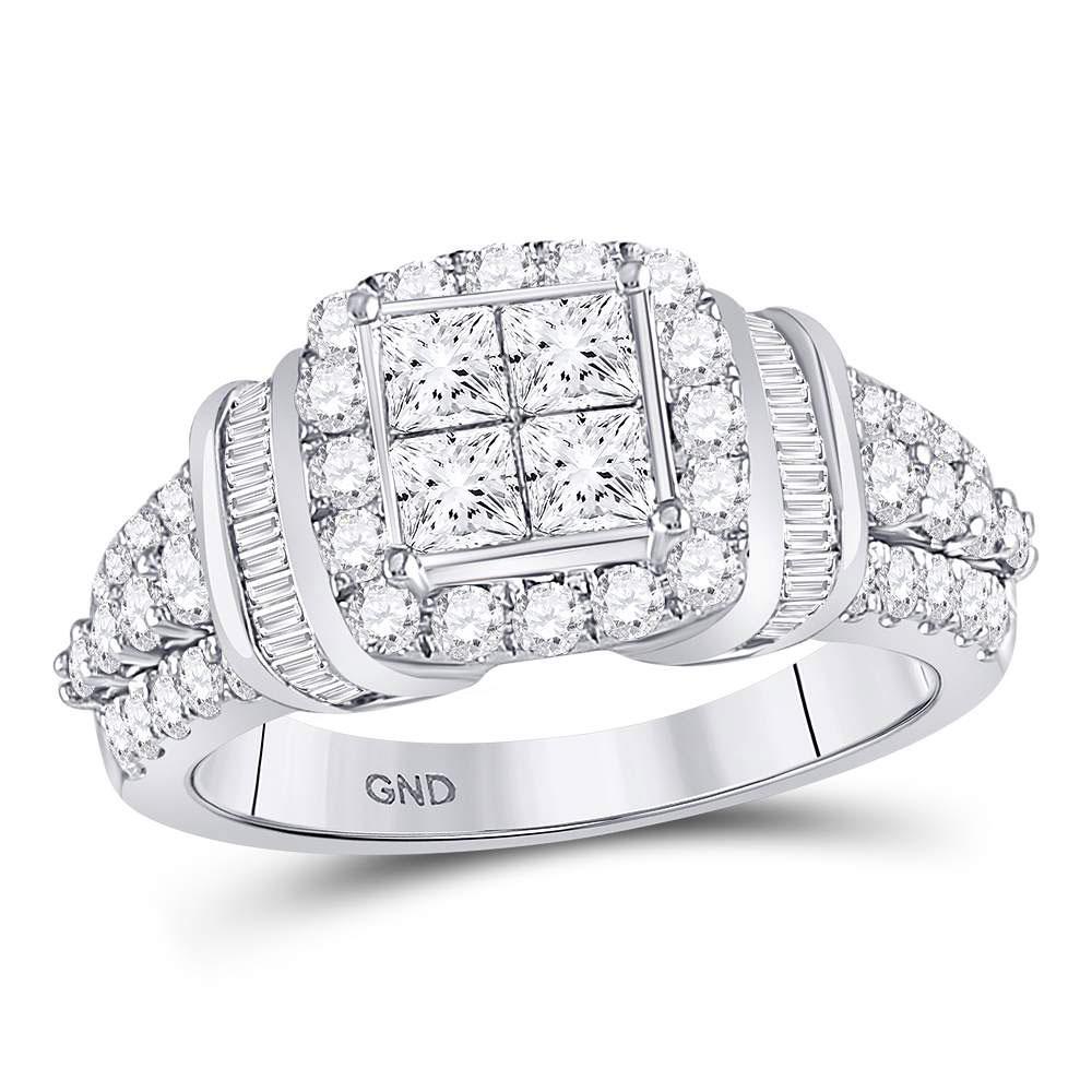 GND Diamond Cluster Ring 10kt White Gold Womens Princess Diamond Square Frame Cluster Ring 1-3/4 Cttw