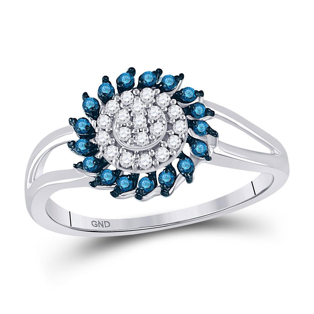 GND Diamond Cluster Ring 10kt White Gold Womens Round Blue Color Enhanced Diamond Circle Frame Cluster Ring 1/4 Cttw