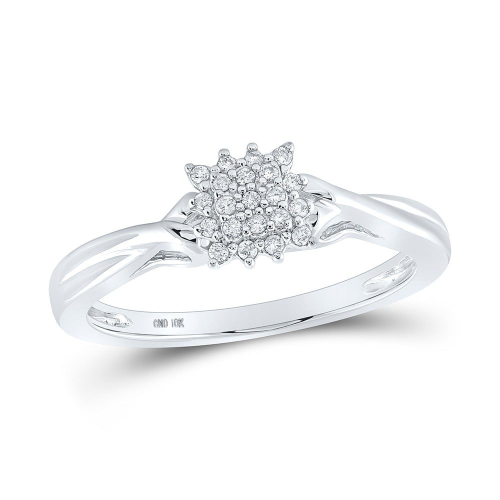 GND Diamond Cluster Ring 10kt White Gold Womens Round Diamond Cluster Ring 1/10 Cttw