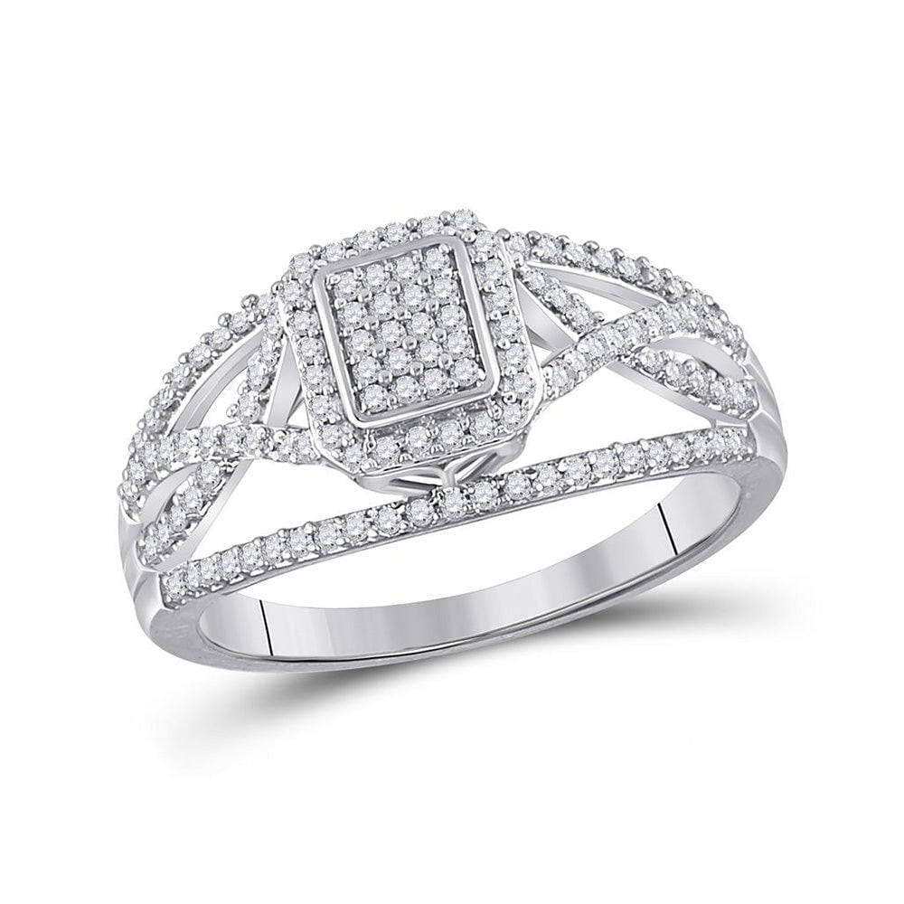 GND Diamond Cluster Ring 10kt White Gold Womens Round Diamond Cluster Ring 1/3 Cttw