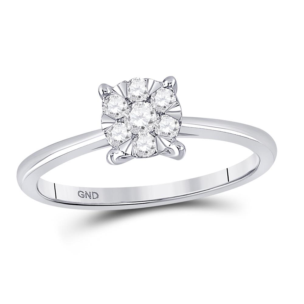 GND Diamond Cluster Ring 10kt White Gold Womens Round Diamond Flower Cluster Ring 1/4 Cttw