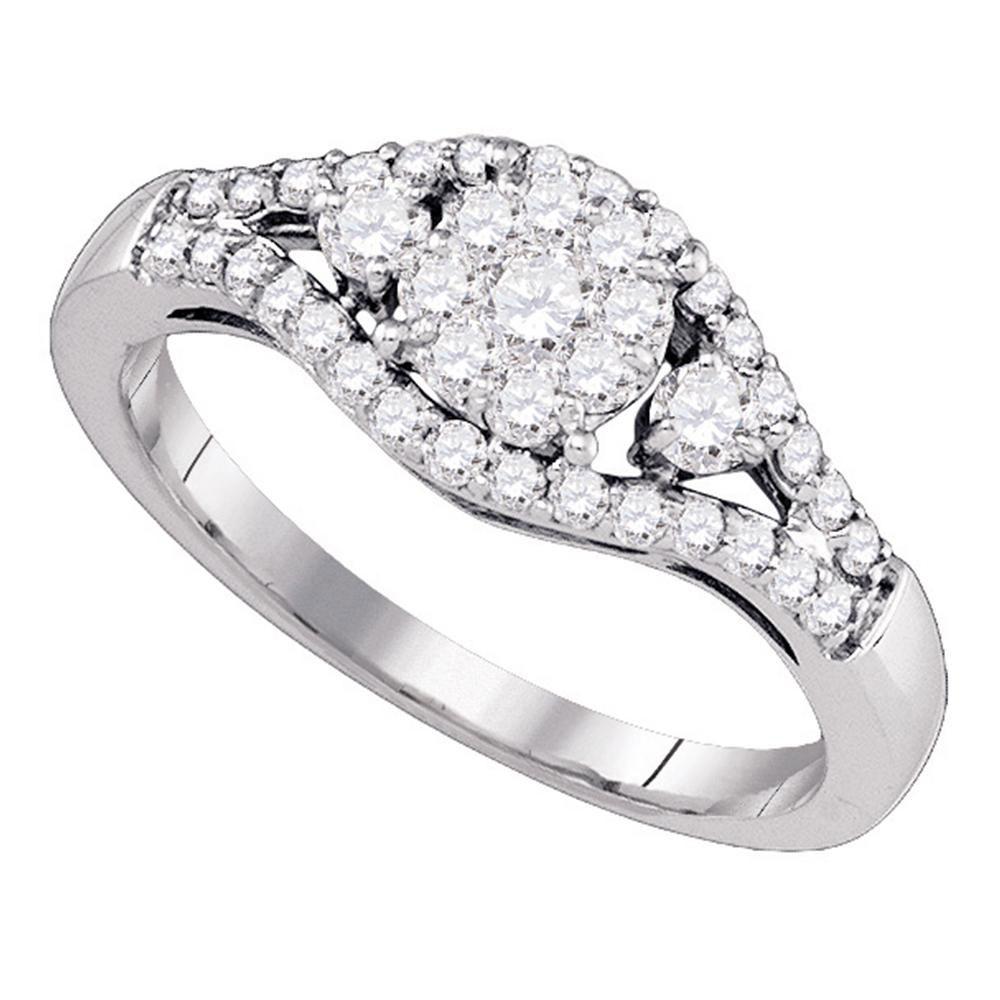 GND Diamond Cluster Ring 10kt White Gold Womens Round Diamond Flower Cluster Ring 5/8 Cttw