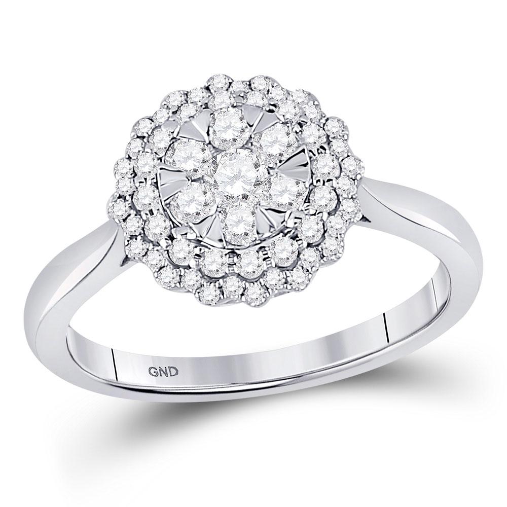 GND Diamond Cluster Ring 10kt White Gold Womens Round Diamond Halo Flower Cluster Ring 1/2 Cttw