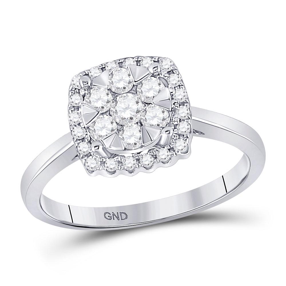 GND Diamond Cluster Ring 10kt White Gold Womens Round Diamond Right-Hand Cluster Ring 1/2 Cttw
