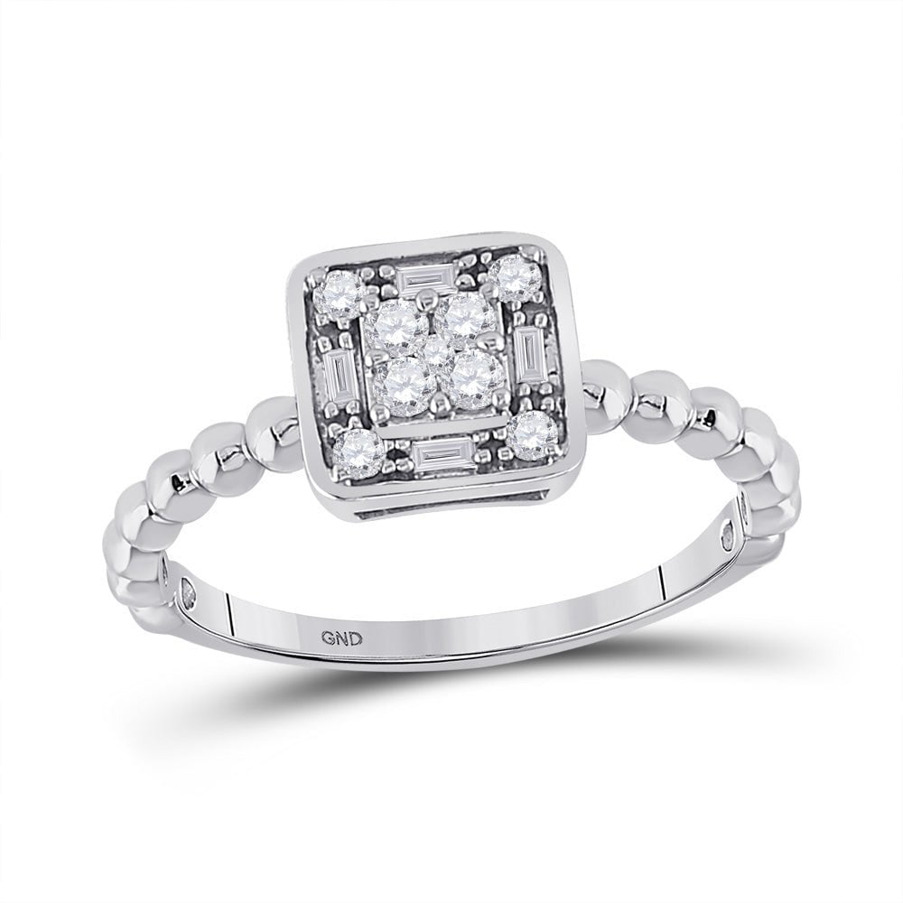 GND Diamond Cluster Ring 10kt White Gold Womens Round Diamond Square Cluster Ring 1/4 Cttw