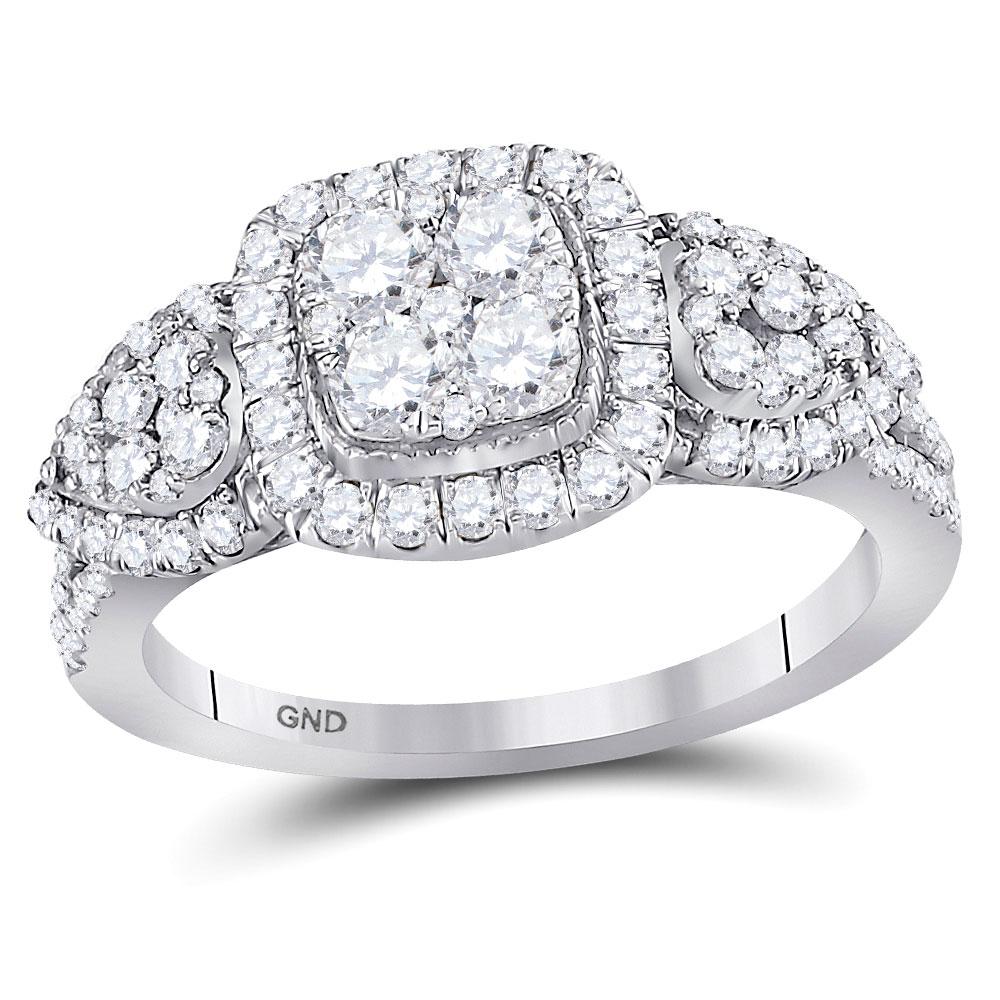 GND Diamond Cluster Ring 10kt White Gold Womens Round Diamond Square Halo Cluster Ring 1-1/4 Cttw