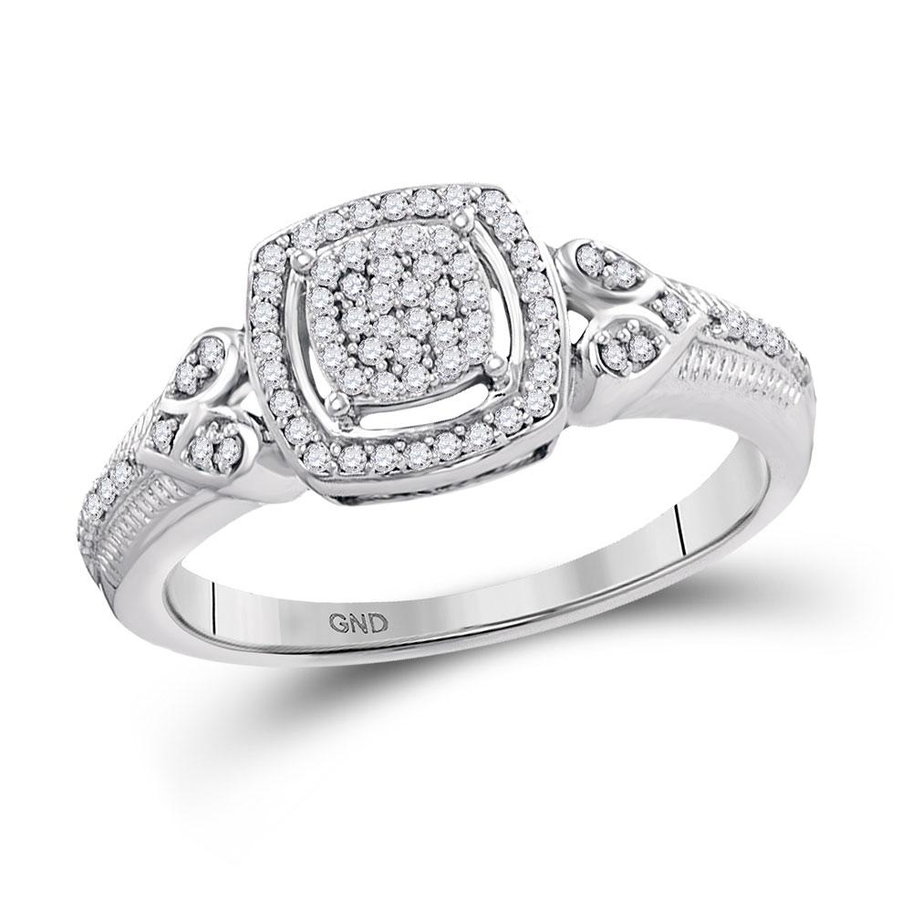 GND Diamond Cluster Ring 10kt White Gold Womens Round Diamond Square Halo Cluster Ring 1/5 Cttw
