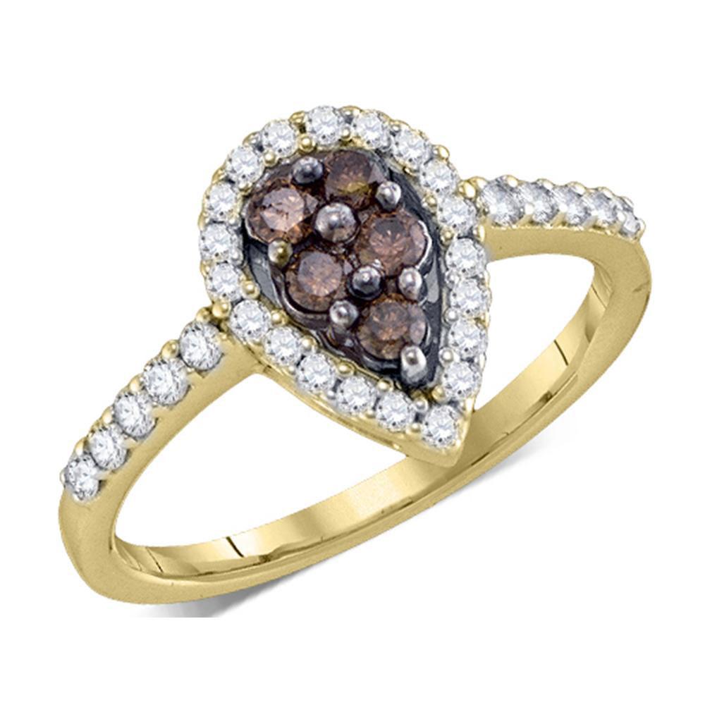 GND Diamond Cluster Ring 10kt Yellow Gold Womens Round Brown Diamond Cluster Ring 1/2 Cttw