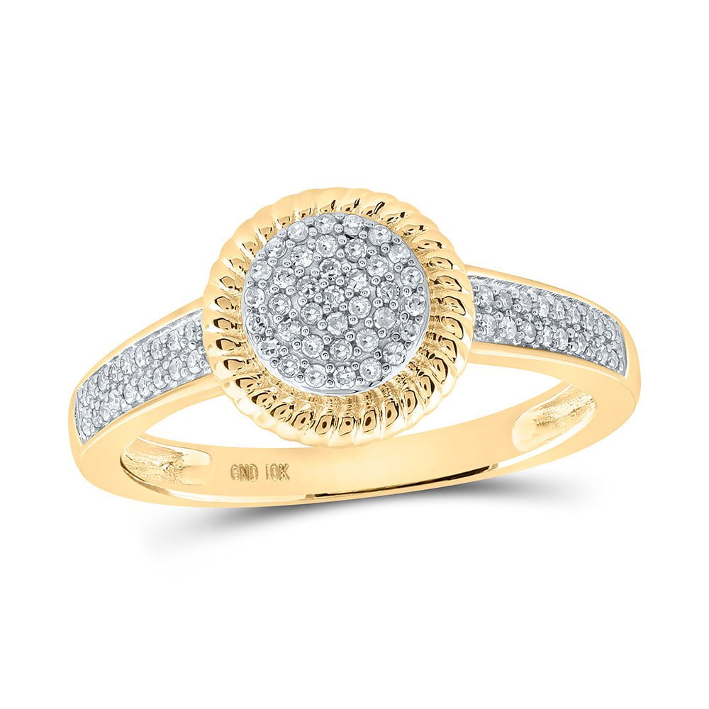 GND Diamond Cluster Ring 10kt Yellow Gold Womens Round Diamond Circle Ring 1/5 Cttw