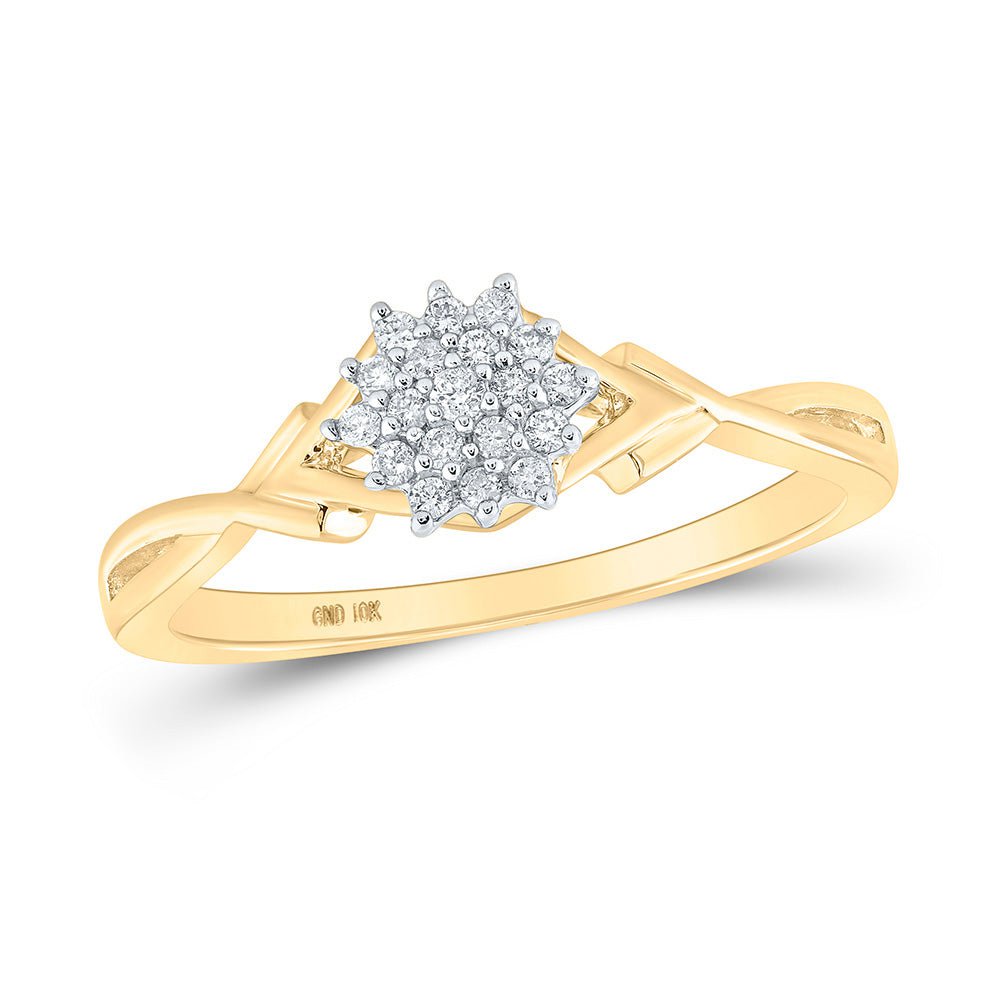 GND Diamond Cluster Ring 10kt Yellow Gold Womens Round Diamond Cluster Ring 1/10 Cttw