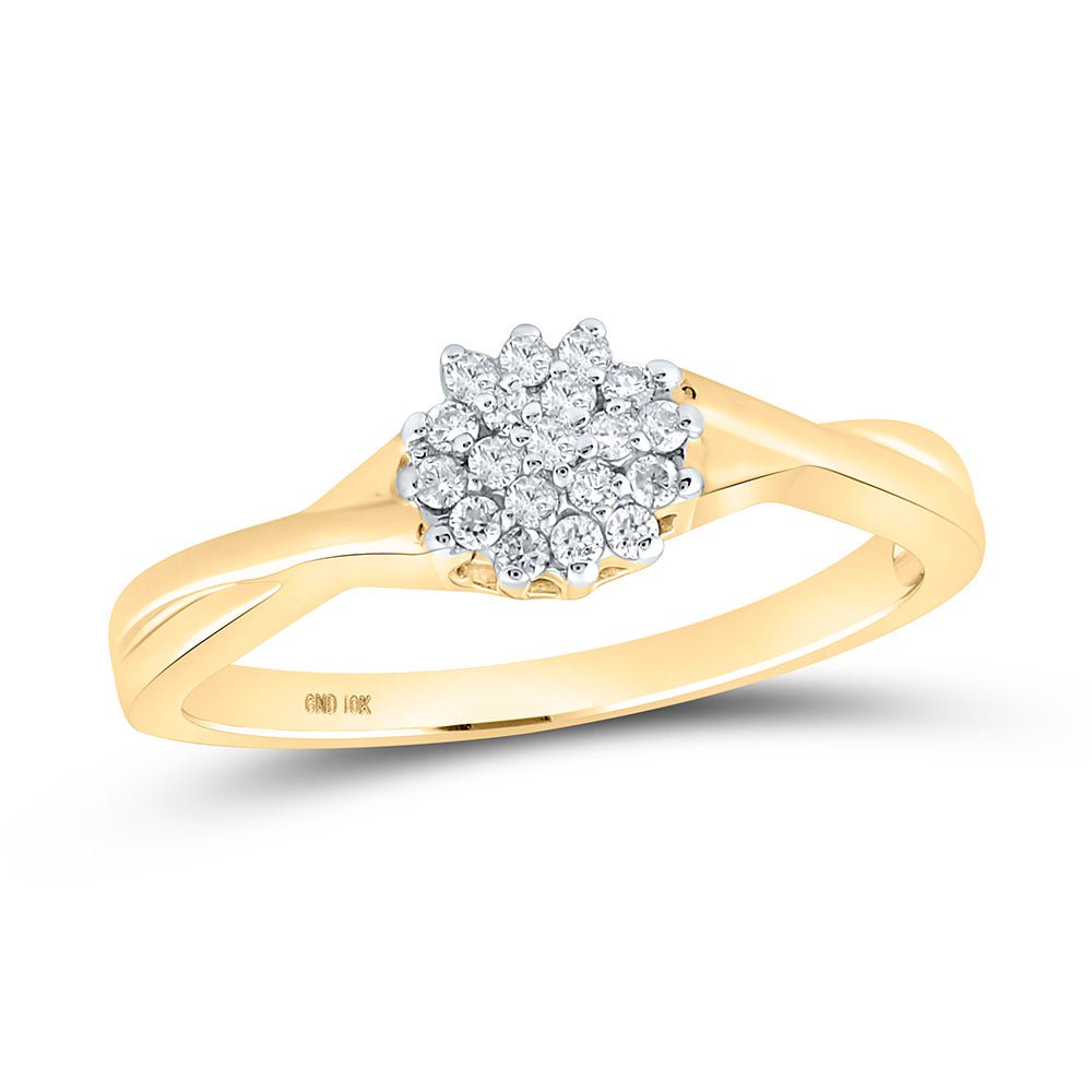 GND Diamond Cluster Ring 10kt Yellow Gold Womens Round Diamond Cluster Ring 1/8 Cttw