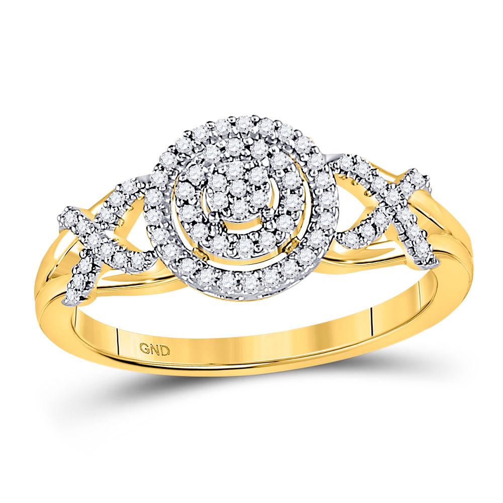 GND Diamond Cluster Ring 10kt Yellow Gold Womens Round Diamond Cluster Split-shank XO Ring 1/5 Cttw