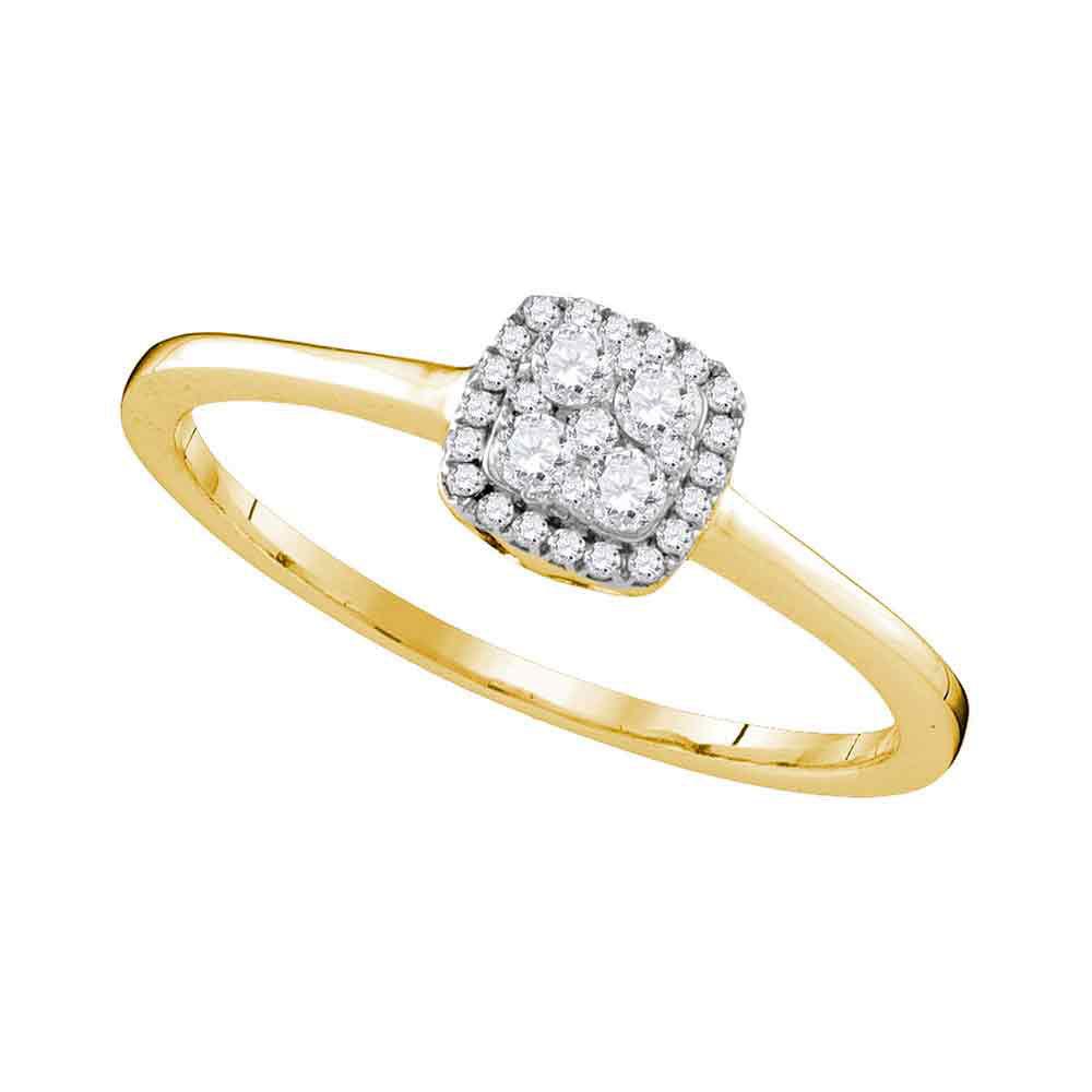 GND Diamond Cluster Ring 10kt Yellow Gold Womens Round Diamond Square Cluster Ring 1/5 Cttw