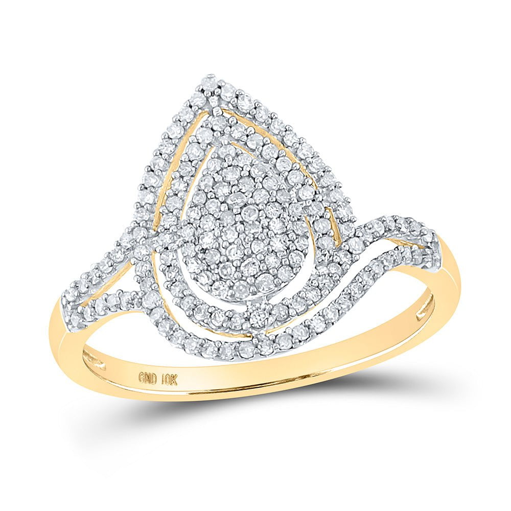 GND Diamond Cluster Ring 10kt Yellow Gold Womens Round Diamond Teardrop Ring 3/8 Cttw