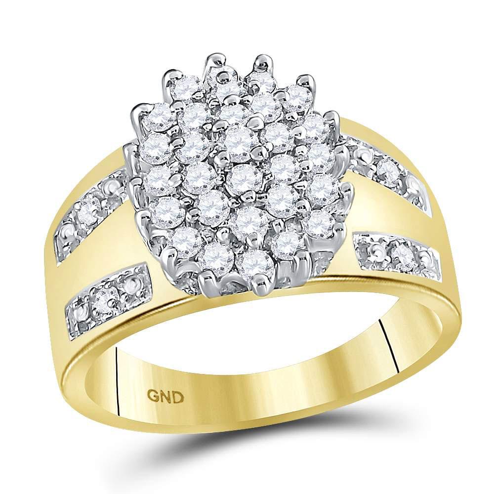 GND Diamond Cluster Ring 10kt Yellow Gold Womens Round Prong-set Diamond Oval Cluster Ring 1/2 Cttw
