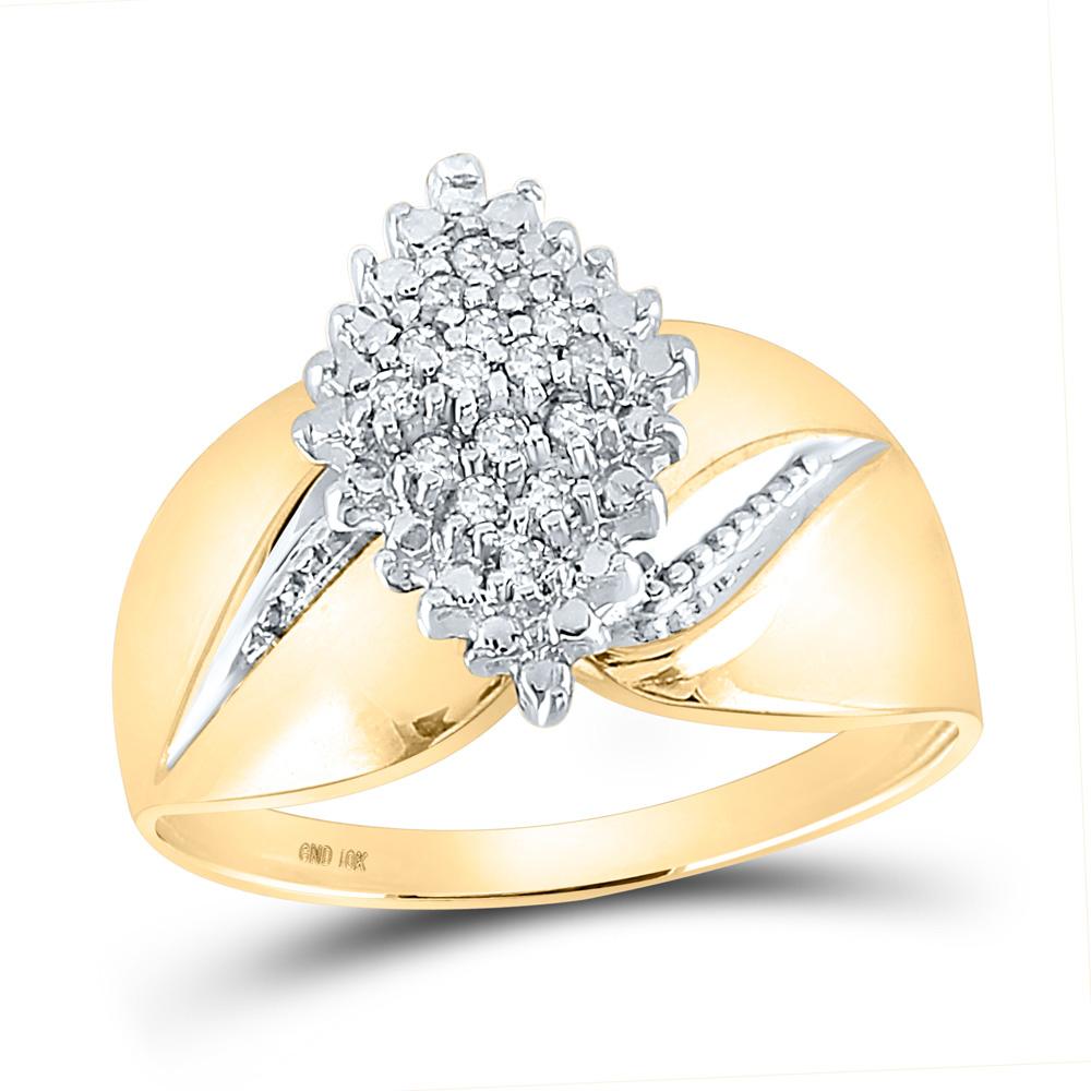 GND Diamond Cluster Ring 10kt Yellow Gold Womens Round Prong-set Diamond Oval Cluster Ring 1/8 Cttw