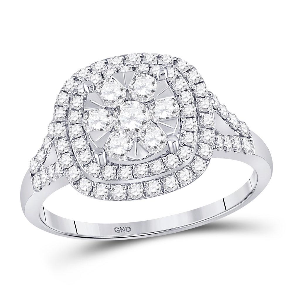 GND Diamond Cluster Ring 14kt White Gold Womens Round Diamond Right-Hand Cluster Ring 1 Cttw