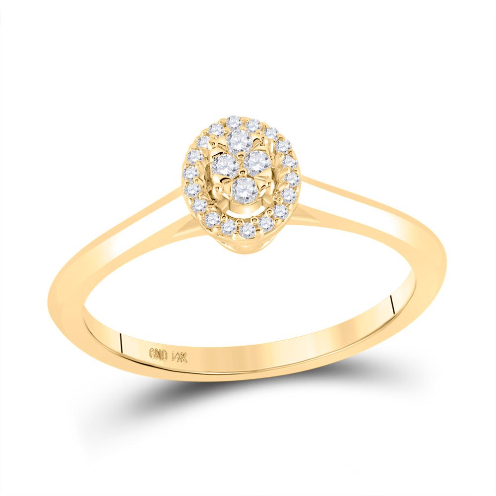 GND Diamond Cluster Ring 14kt Yellow Gold Womens Round Diamond Oval Fashion Ring 1/10 Cttw