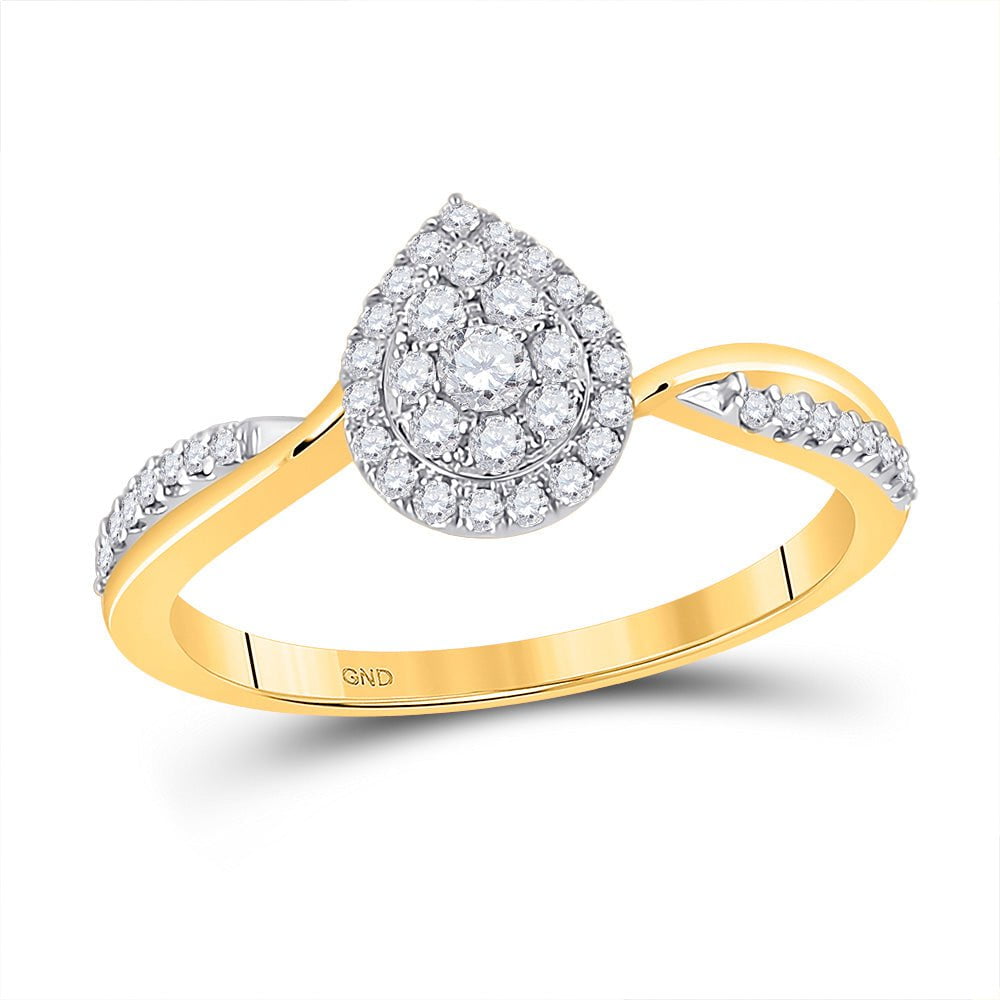 GND Diamond Cluster Ring 14kt Yellow Gold Womens Round Diamond Teardrop Cluster Ring 1/3 Cttw