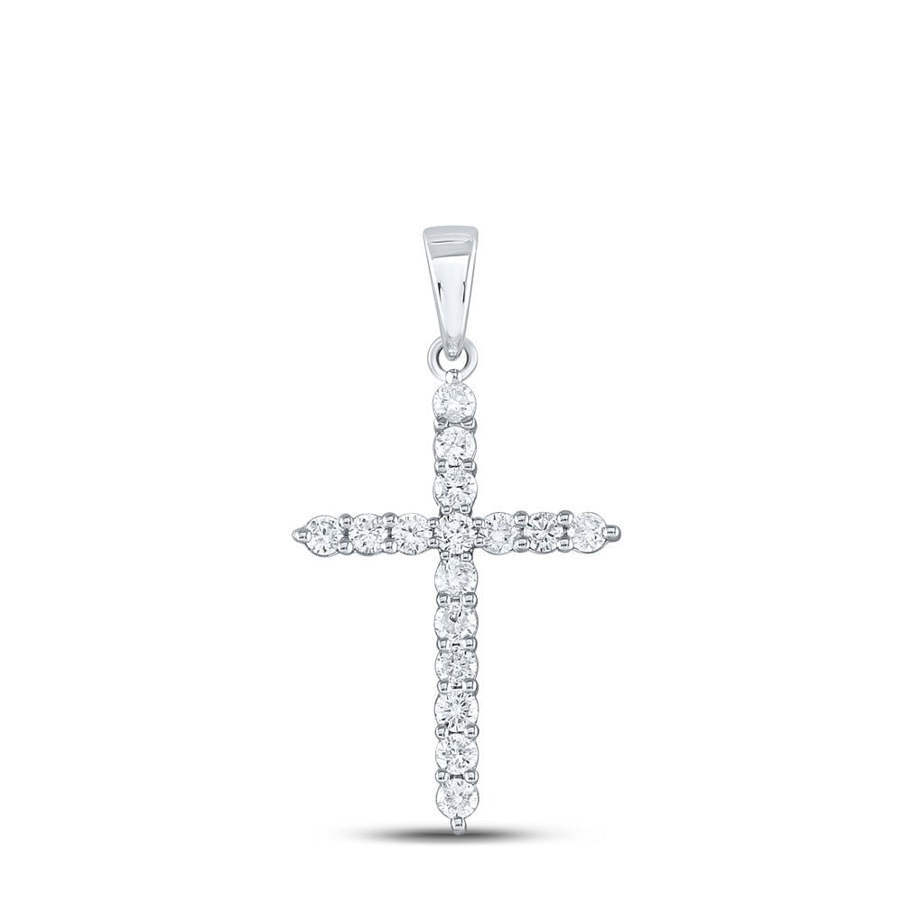 GND Diamond Cross Pendant 10kt White Gold Womens Round Diamond Cross Pendant 1/2 Cttw