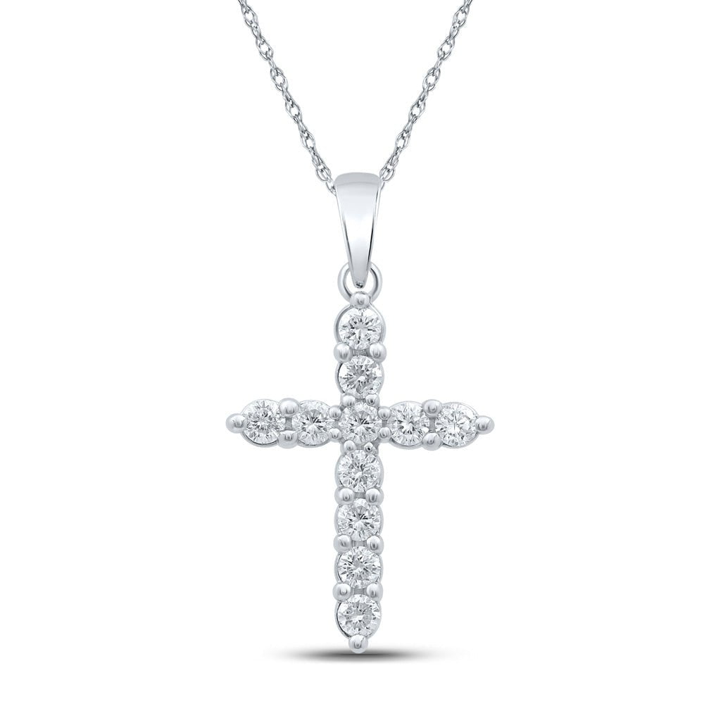 GND Diamond Cross Pendant 10kt White Gold Womens Round Diamond Cross Pendant 1/2 Cttw