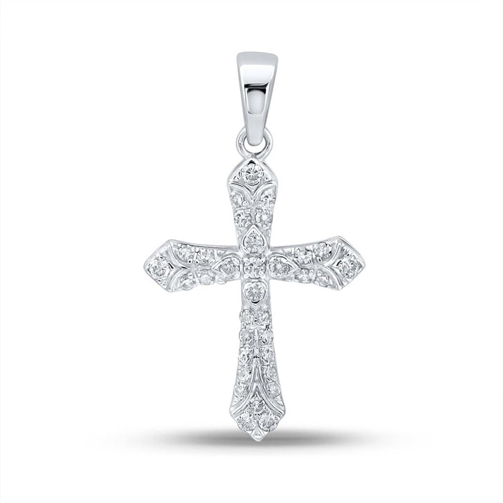 GND Diamond Cross Pendant 10kt White Gold Womens Round Diamond Cross Pendant 1/3 Cttw