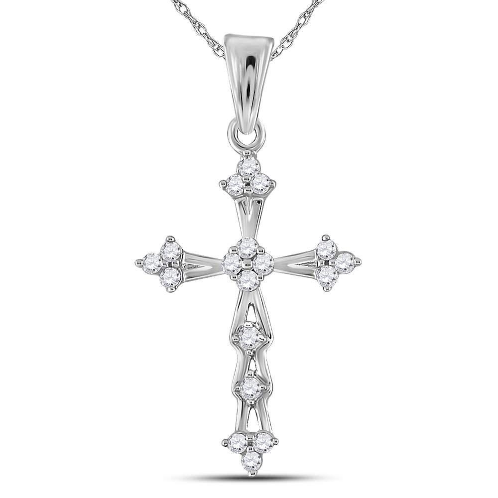 GND Diamond Cross Pendant 10kt White Gold Womens Round Diamond Flared Cross Pendant 1/5 Cttw
