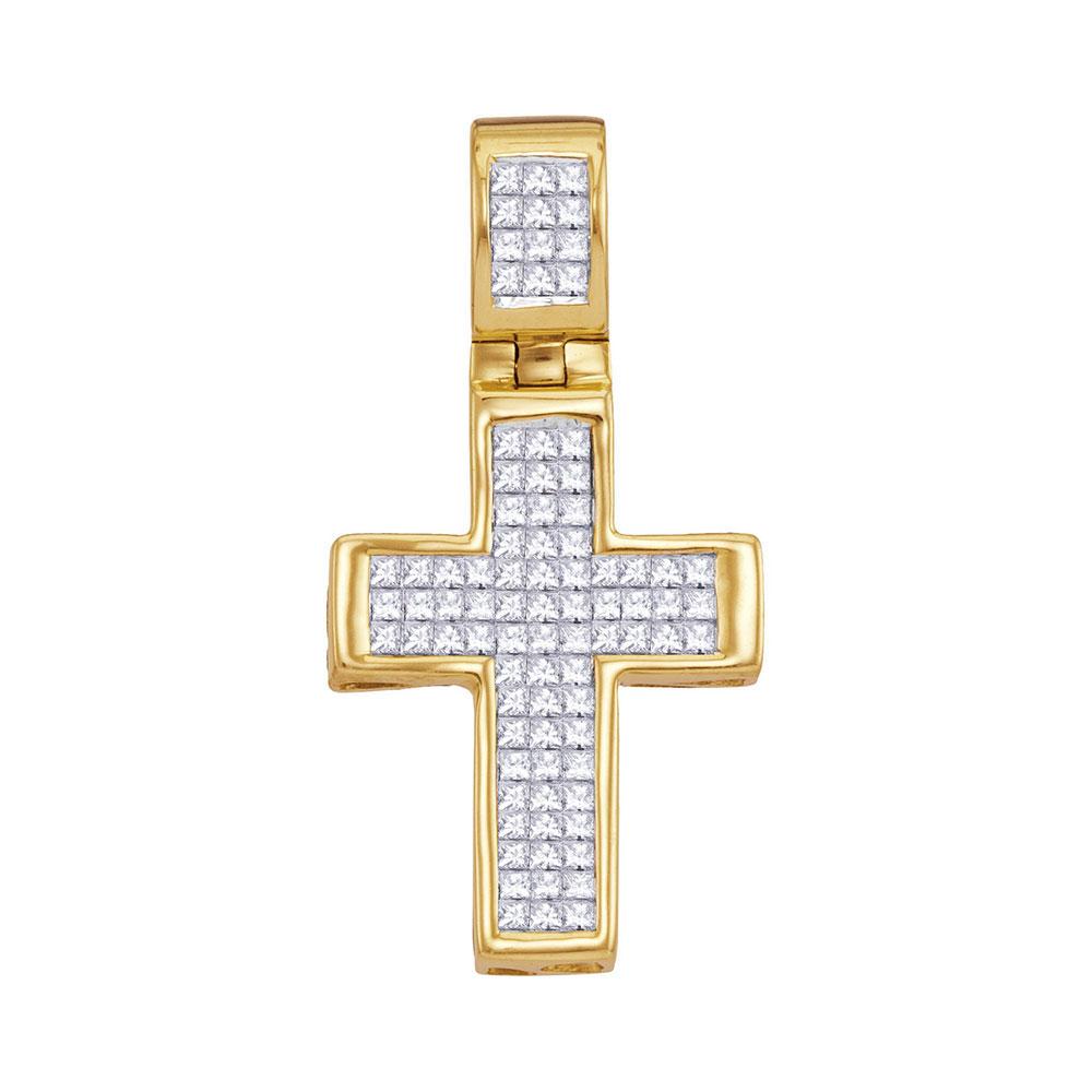 GND Diamond Cross Pendant 10kt Yellow Gold Womens Princess Diamond Roman Cross Religious Pendant 5/8 Cttw