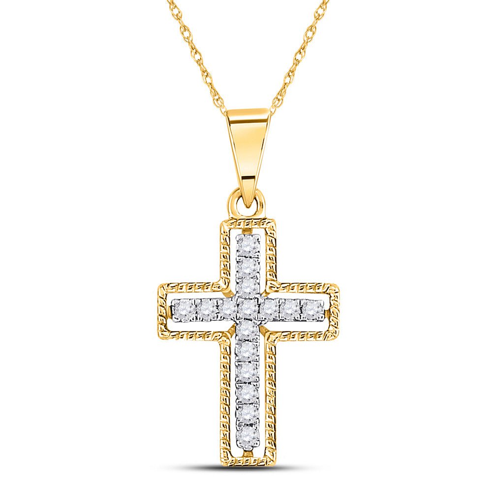 GND Diamond Cross Pendant 10kt Yellow Gold Womens Round Diamond Cross Pendant 1/10 Cttw