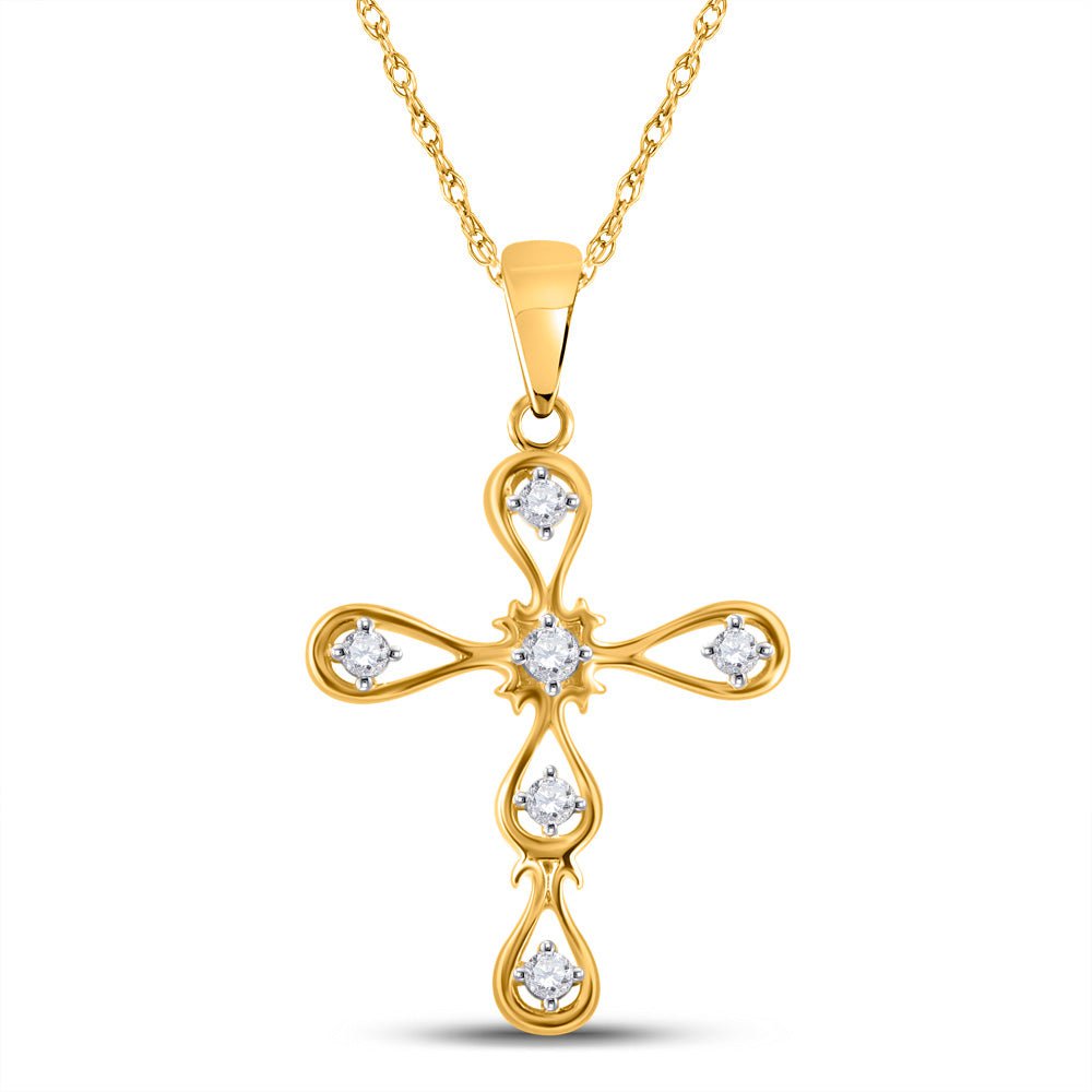 GND Diamond Cross Pendant 10kt Yellow Gold Womens Round Diamond Cross Pendant 1/12 Cttw