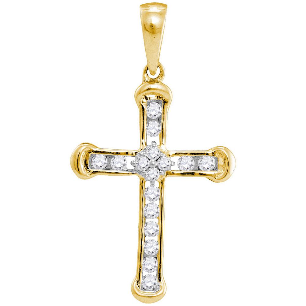 GND Diamond Cross Pendant 10kt Yellow Gold Womens Round Diamond Cross Pendant 1/5 Cttw