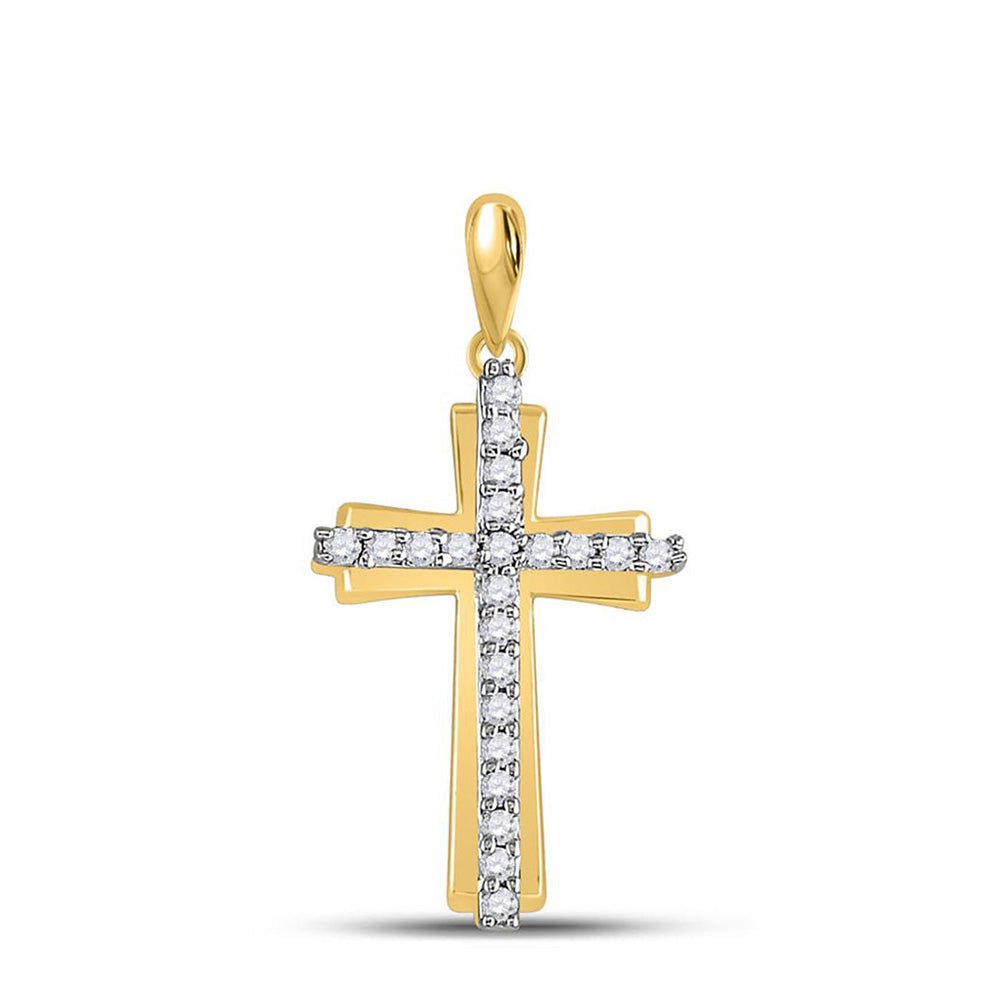 GND Diamond Cross Pendant 10kt Yellow Gold Womens Round Diamond Cross Pendant 1/6 Cttw