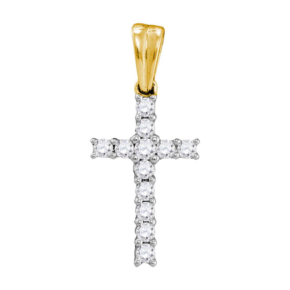 GND Diamond Cross Pendant 10kt Yellow Gold Womens Round Diamond Cross Religious Pendant 1/4 Cttw