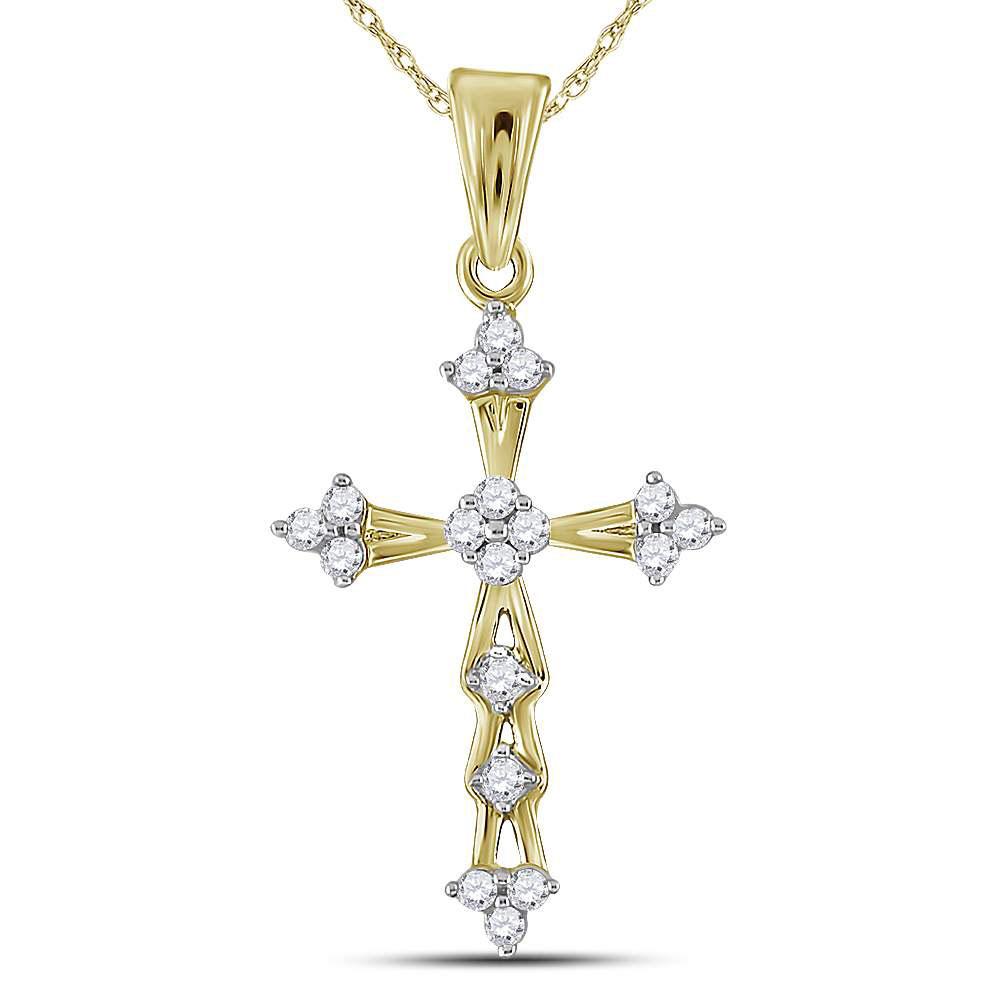 GND Diamond Cross Pendant 10kt Yellow Gold Womens Round Diamond Flared Cross Pendant 1/5 Cttw